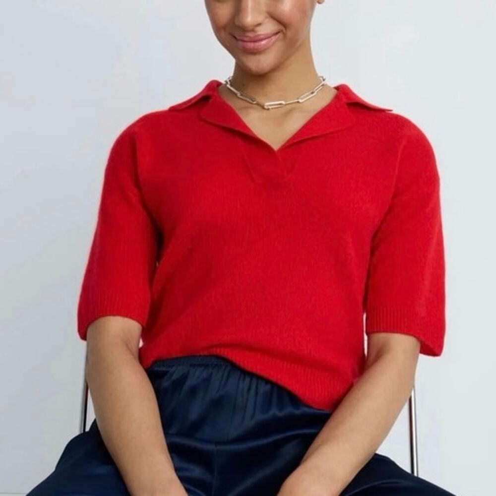 Naadam Cloud Red Cashmere Short Sleeve Polo Medium